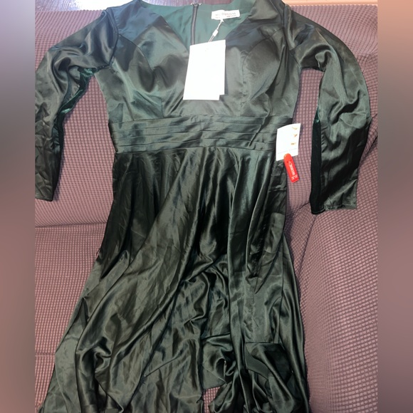 Mac Duggal long sleeve plunge neck cocktail Midi Dress - Picture 5 of 6